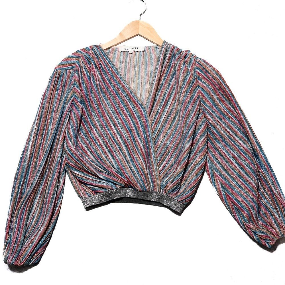ELLIATT Fleur Colorful Metallic Wrap Top‎ Women S Cropped Glitter Cocktail Party